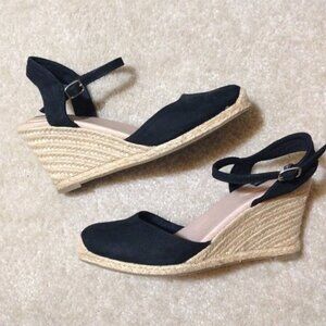 Adam Tucker Black Leather Bethany Espadrille Heels